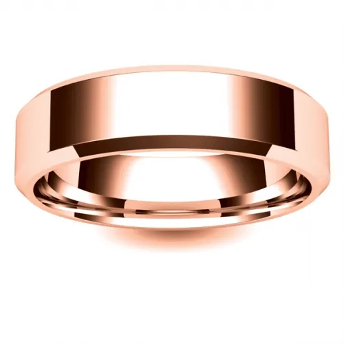 Flat Court Chamfered Edge - 6mm (CEI6R) Rose Gold Wedding Ring